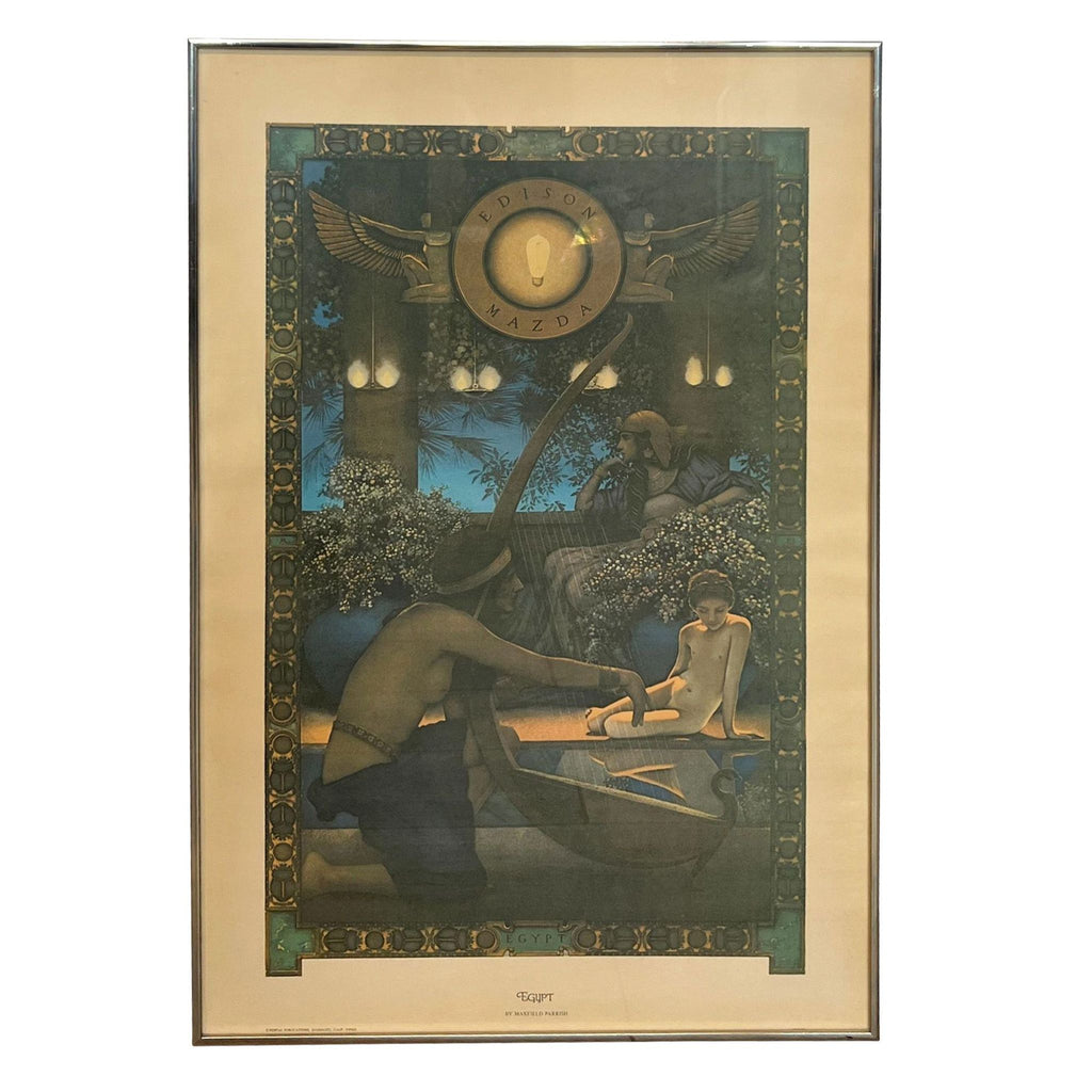 1. "Reperch brand framed print of 'Egypt' by Maxfield Parrish, depicting figures and stylized elements in a vintage illustration."