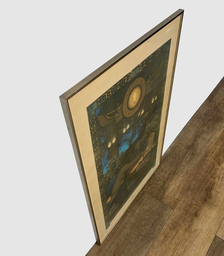 3. "Angled view of Maxfield Parrish's 'Egypt' print, framed by Reperch, highlighting the ornate border and vintage style."