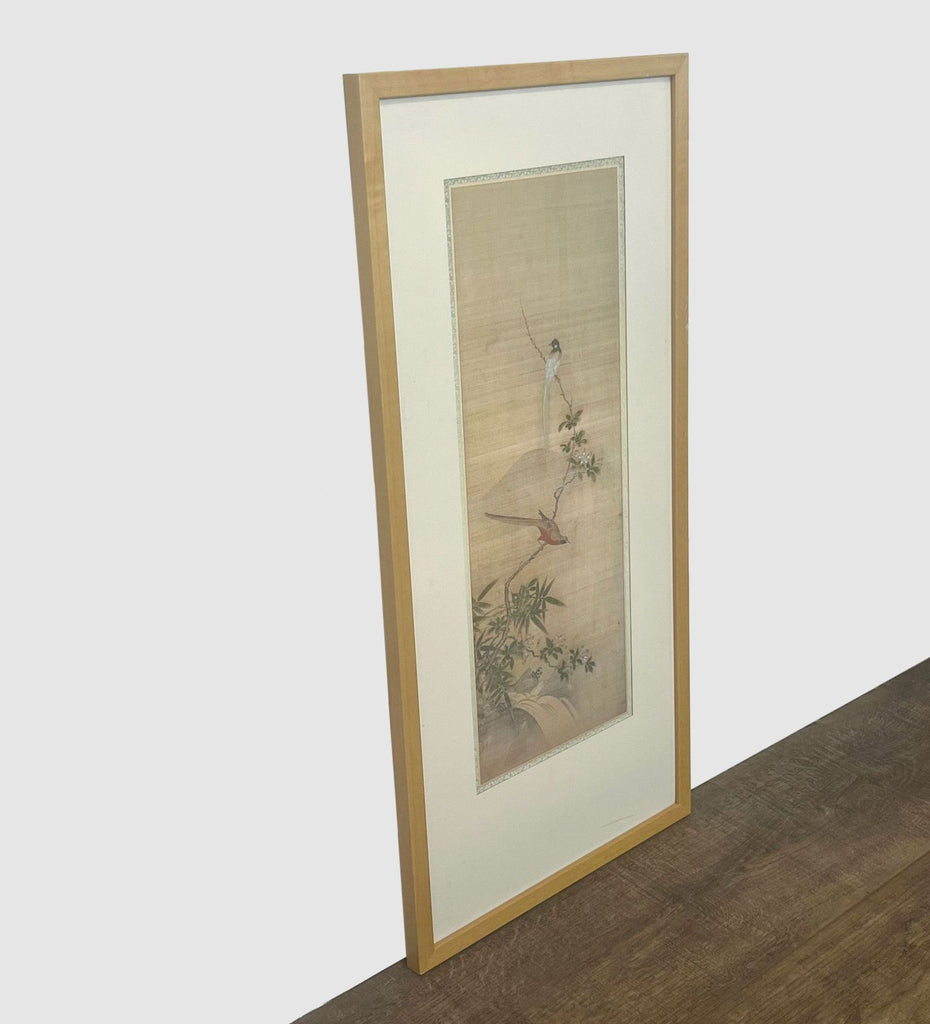 Framed Japanese Bird and Botanical Print on Paper