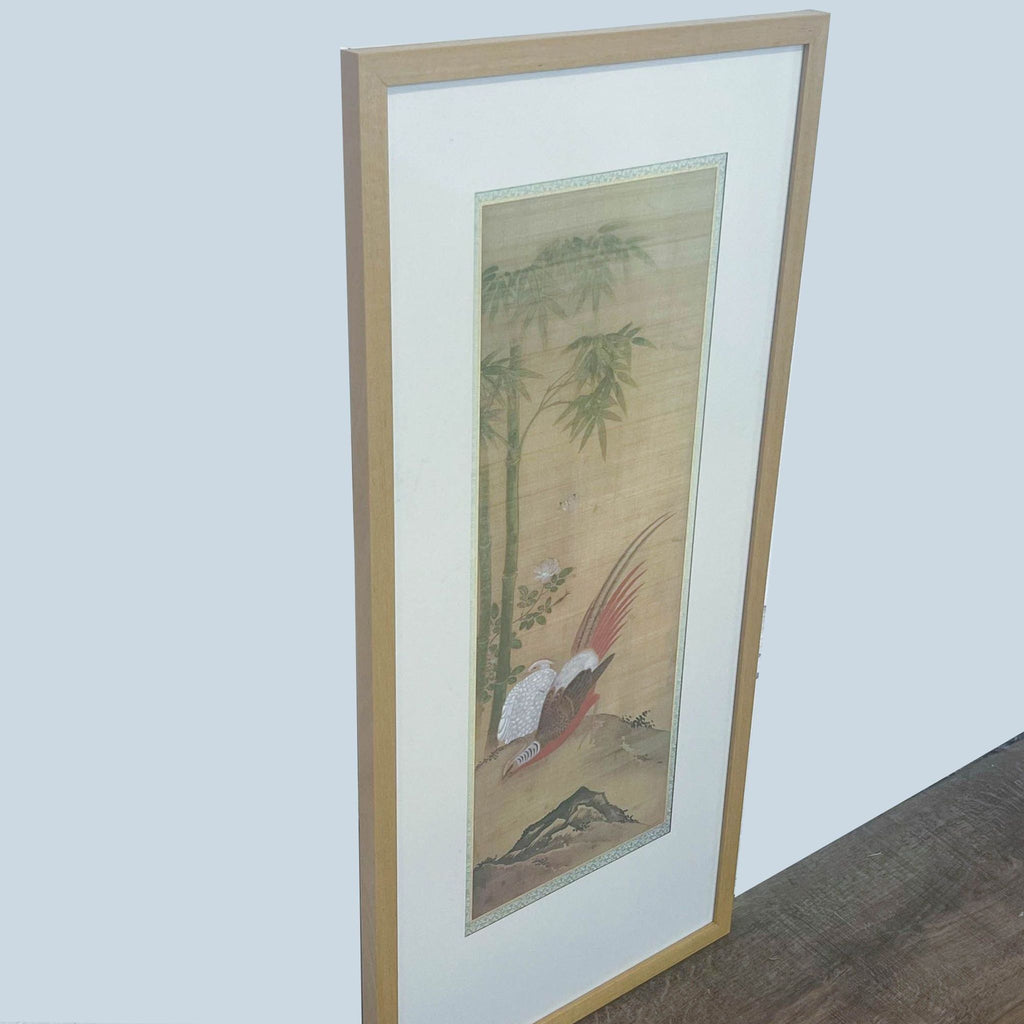 3. "Traditional Japanese bird art by Reperch, beautifully framed, depicting a serene nature scene."