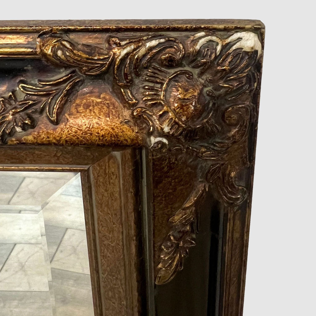 Rectangular Wall Mirror with Ornate Bronze and Gold Tone Frame