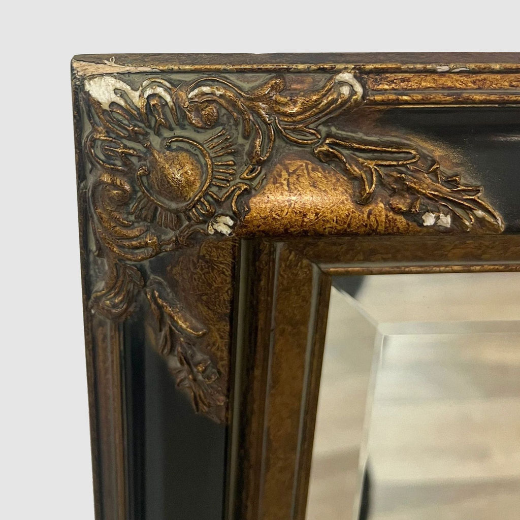 Rectangular Wall Mirror with Ornate Bronze and Gold Tone Frame