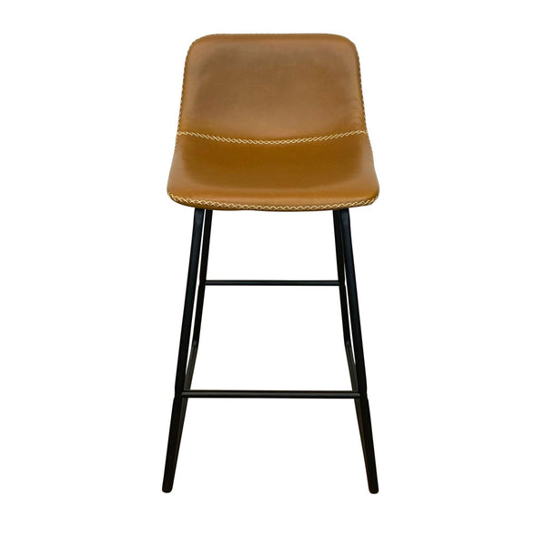 Amazon saddle-color stool with padded seat, contrast stitching and black metal frame. 