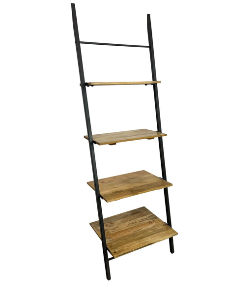 Industrial bookshelf with a steel frame and mango wood shelves, by Lyles Claret.
