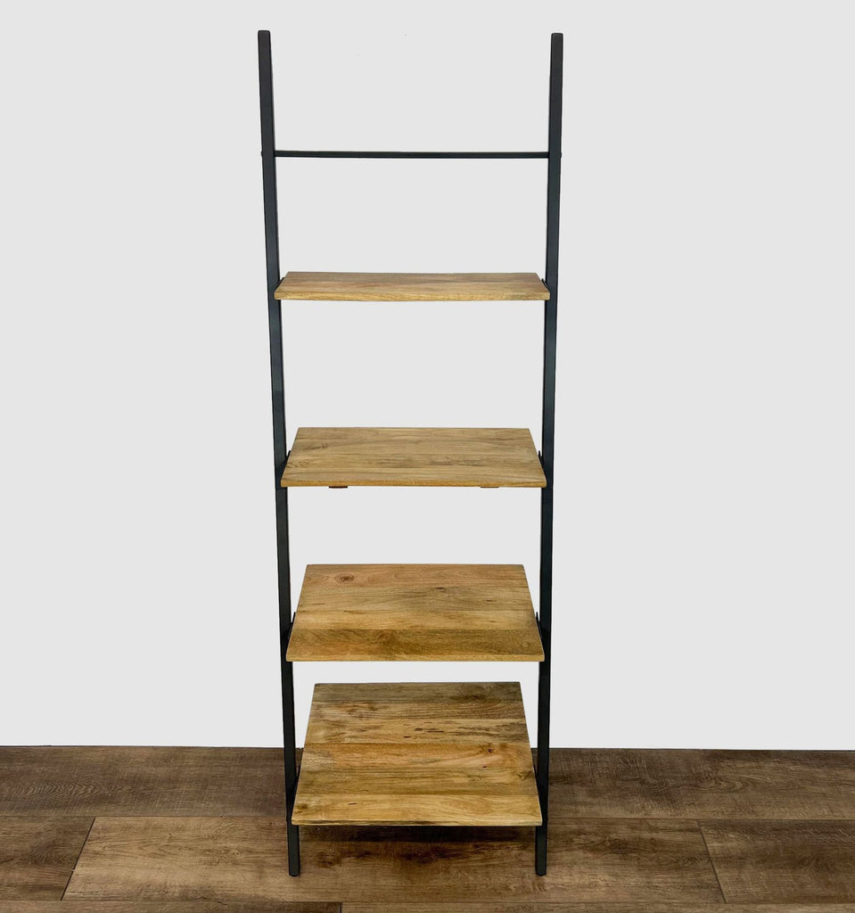 Minimalist mango wood and steel bookshelf from Lyles Claret.