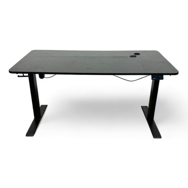 1. Black adjustable desk with cable cutout, powered by Maidesite linear actuator.