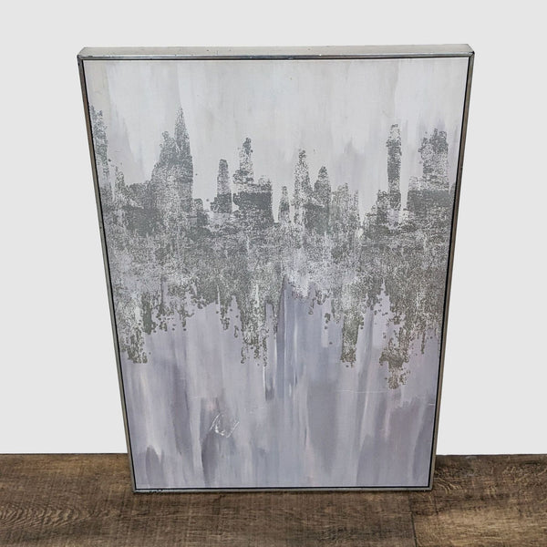 1. Abstract grayscale cityscape canvas art by Colleen Karis Designs with a blurred urban skyline effect.