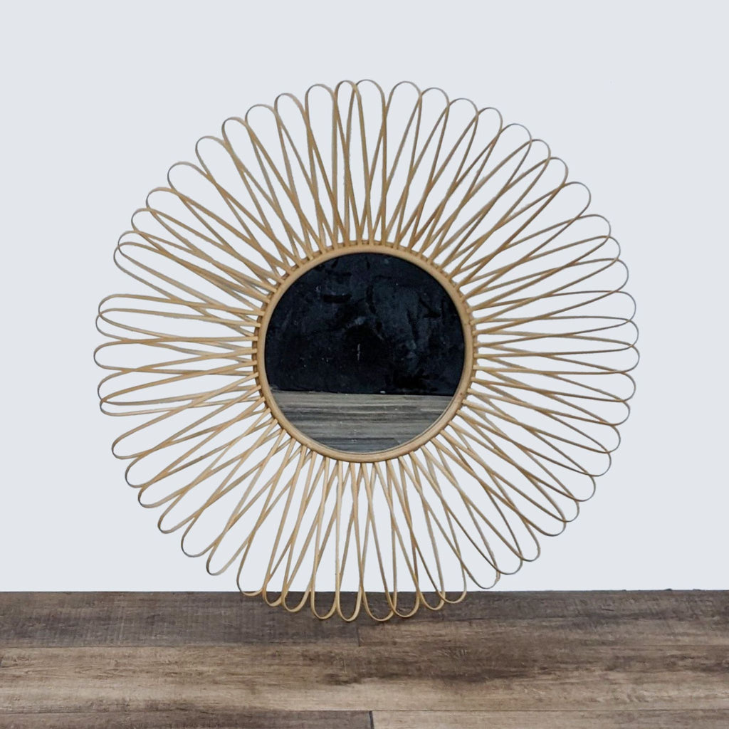 Mick Retro Wall Mirror in Rattan Frame by CB2