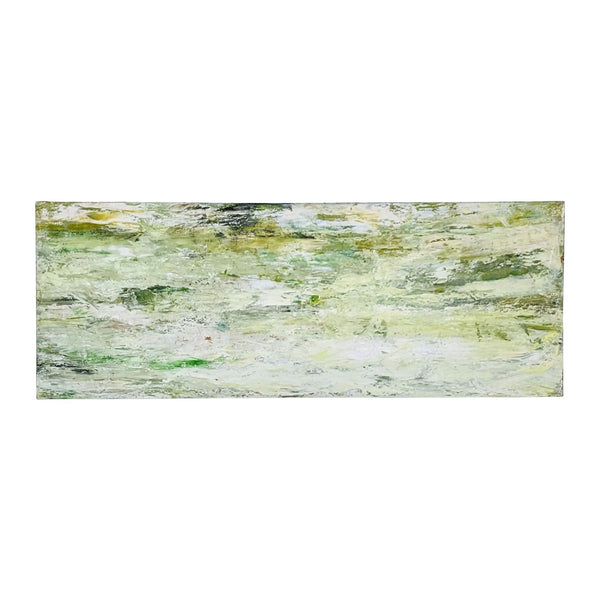 Panoramic abstract Giclee art print on canvas with a blend of soft whites, greens, and yellows by Reperch.