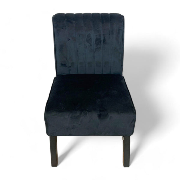 Evans Slipper Chair by US Pride Furniture, black velvet with channel tufting and black wood legs.