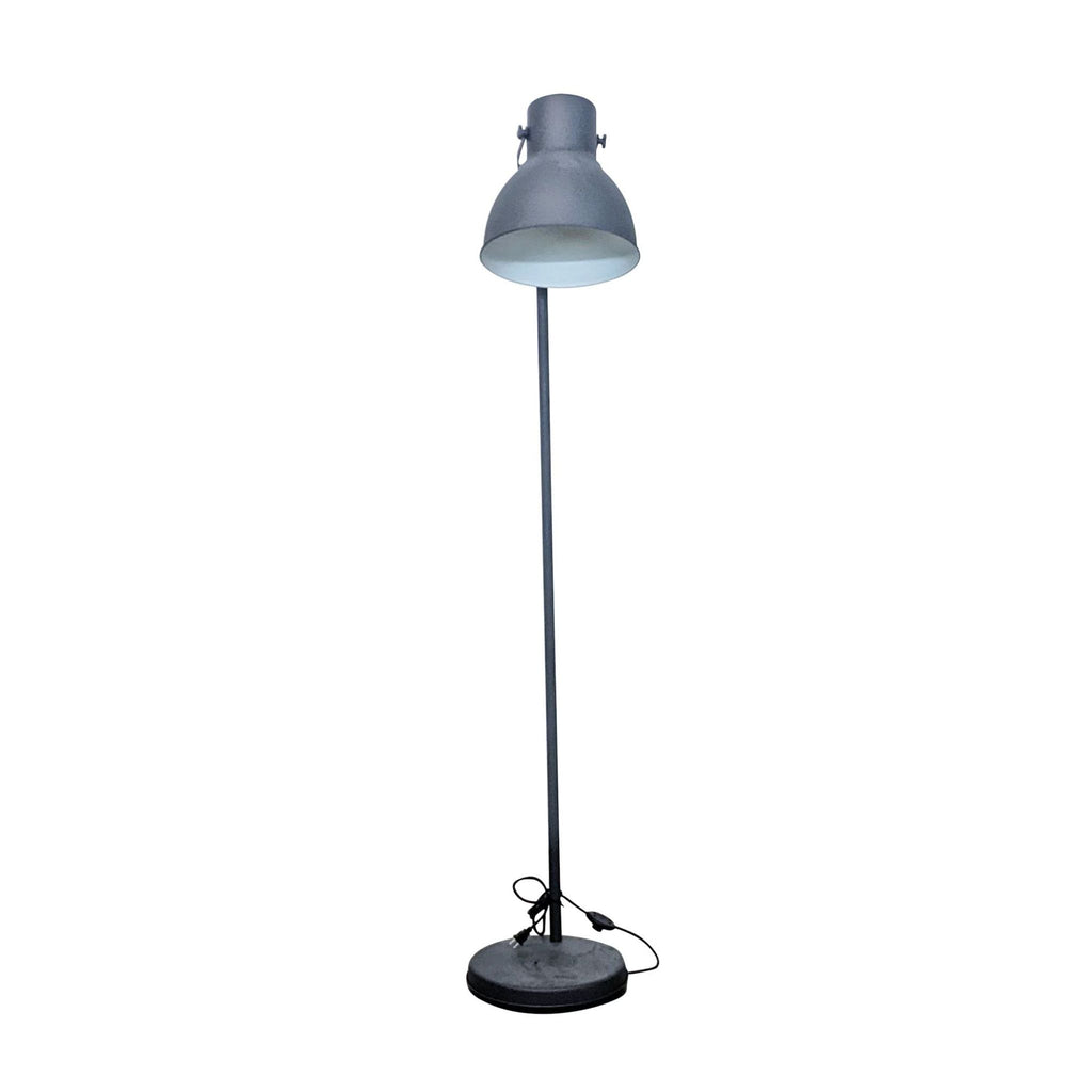 Reperch brand standing lamp with a grey shade and black pole on a white background.