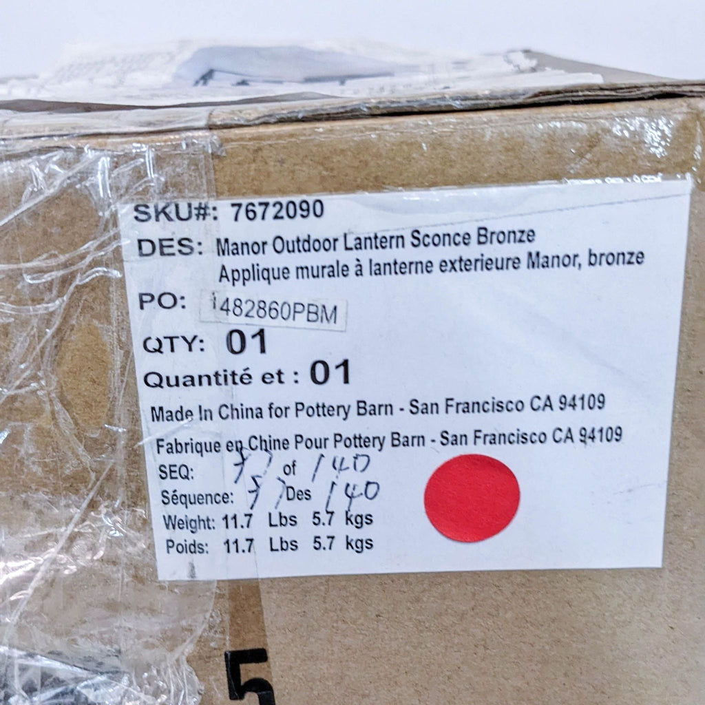 Pottery Barn Manor Indoor/Outdoor Sconce Lamp (New In Box)