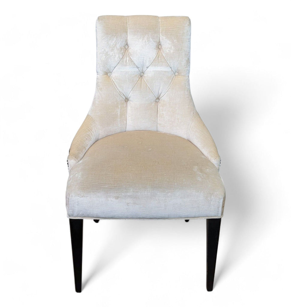 Alt text 1: Baker Furniture Ritz chair, with tufted back, ring pull, and nailhead trim on a white background.