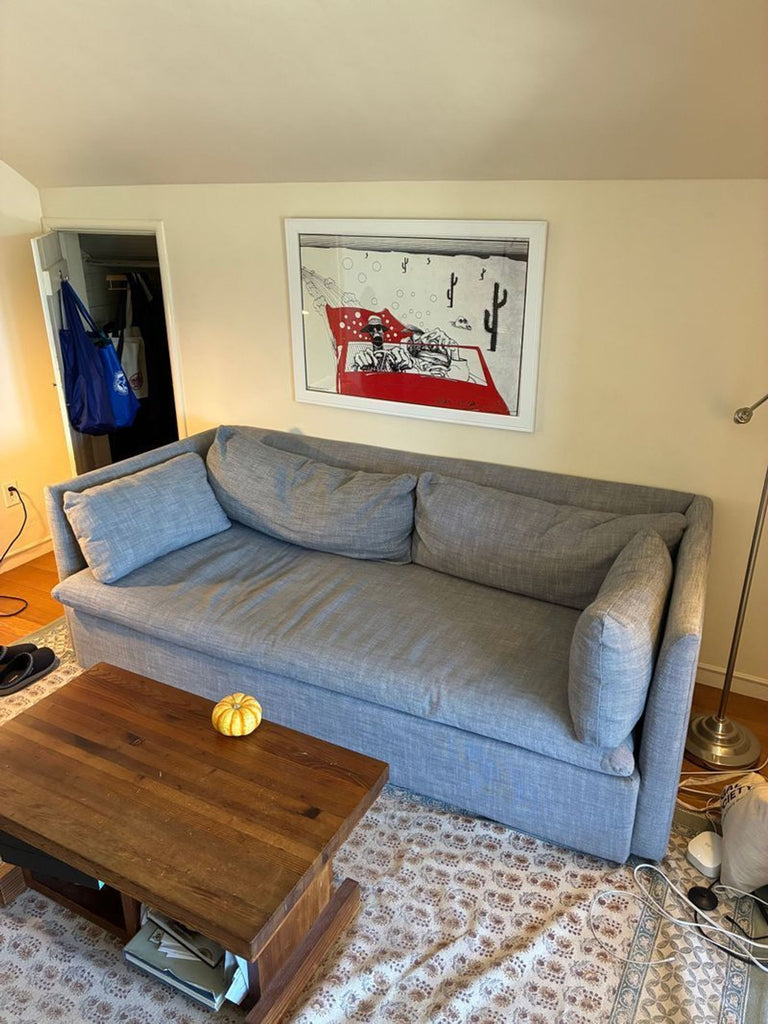 1. West Elm Marin Sofa, 3-seat modern couch, soft upholstery, minimalist design, living room furniture.  