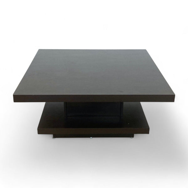 Reperch brand square coffee table in a dark finish with a lower shelf, isolated against a white background.