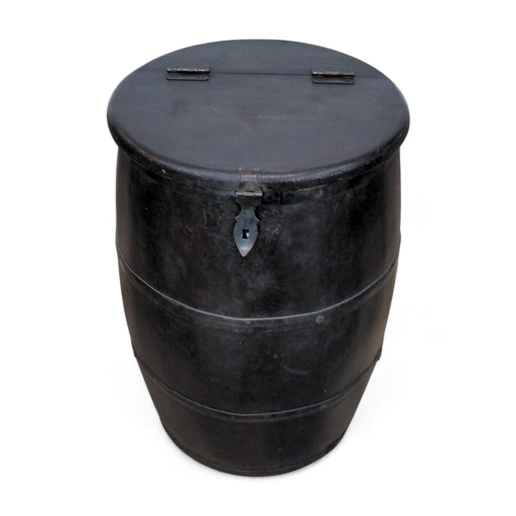 1. "Antique-style Reperch wooden barrel with closed lid on a white background, suitable for interior storage."