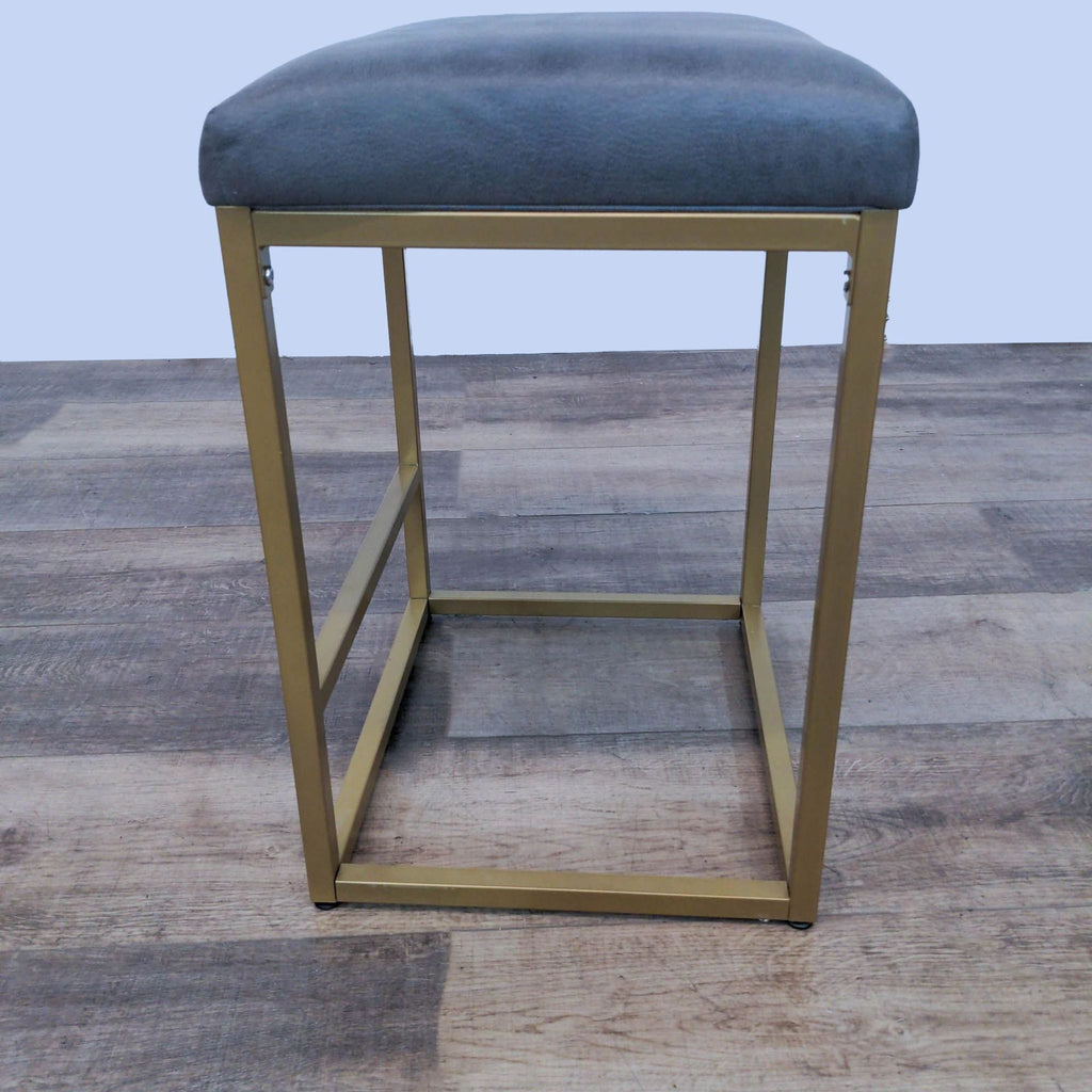 Glam Grey Padded Fabric Seat Stool On Gold Metal Frame