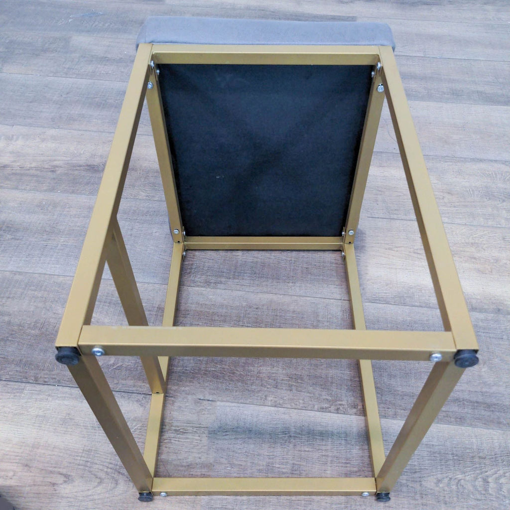 Glam Grey Padded Fabric Seat Stool On Gold Metal Frame