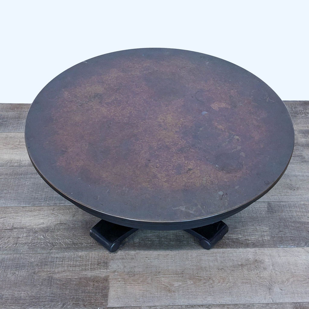 Round Copper Top Single Pedestal Coffee Table