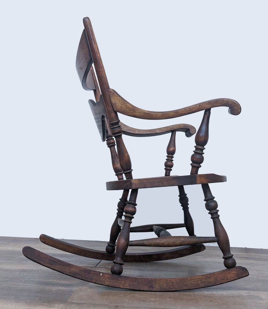 Antique Wooden Rocking Chair with Inlaid Floral Detail
