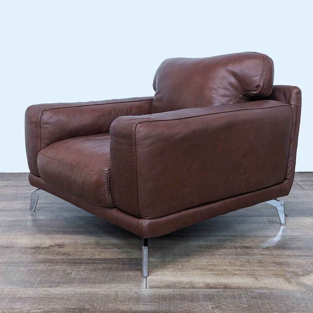 Peruna Leather Armchair with Sleek Metal Legs By Scandinavian Designs