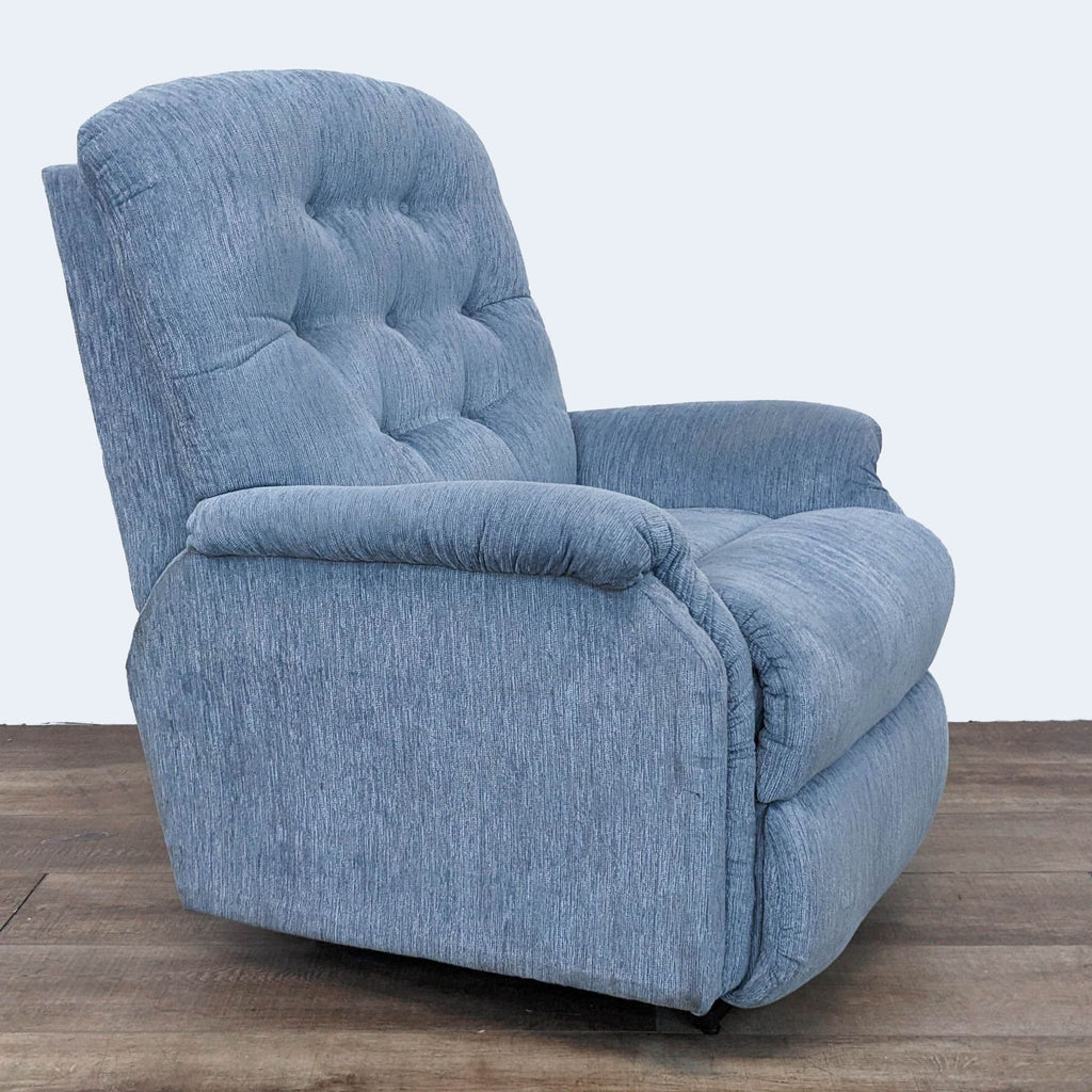 3. Side view of a La-Z-Boy chair showcasing its tufted back design and power lift capabilities.