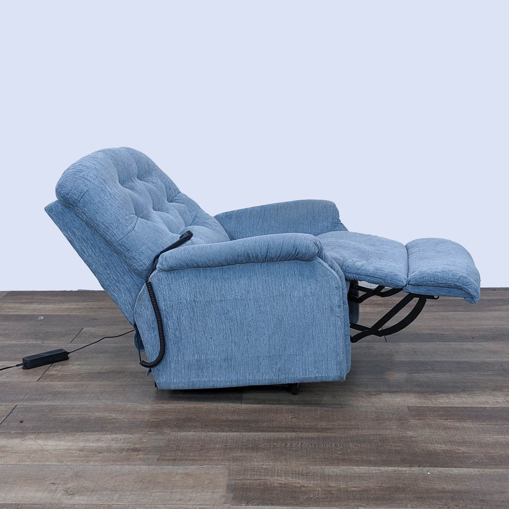 2. Power recline feature displayed on La-Z-Boy chair with extended footrest and remote control.