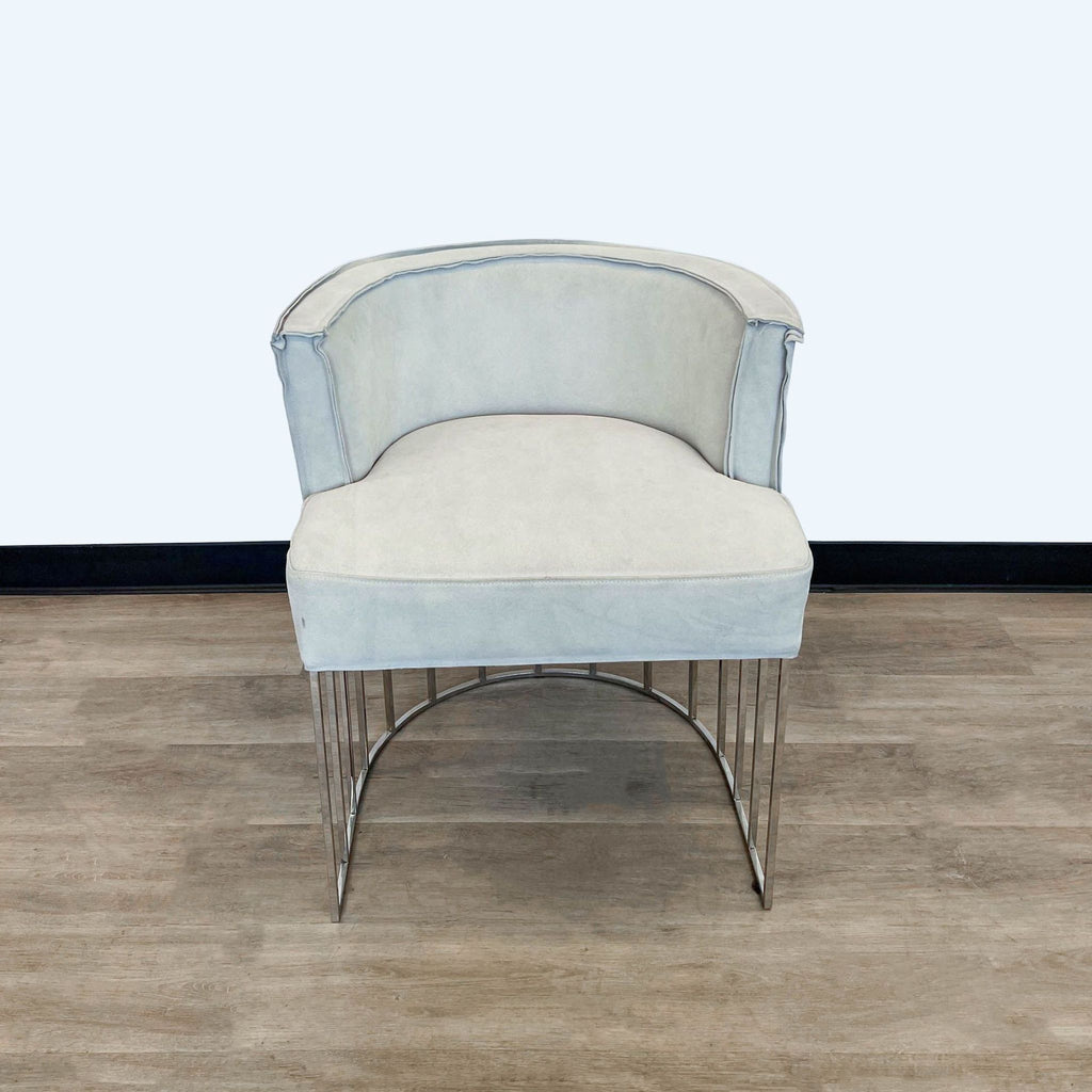 Reperch's Modern Taylor chair with suede upholstery and chrome base, front view.