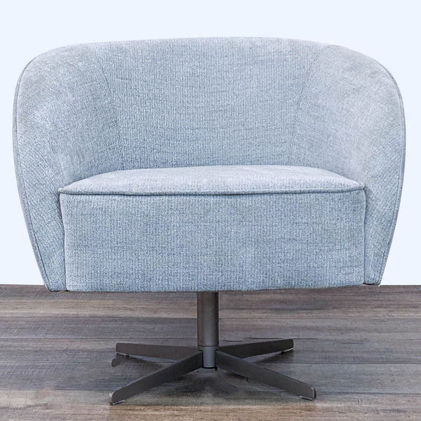 1. Modern Oslo Dallas swivel chair with pebble-colored upholstery and brushed silver base, by Four Hands.