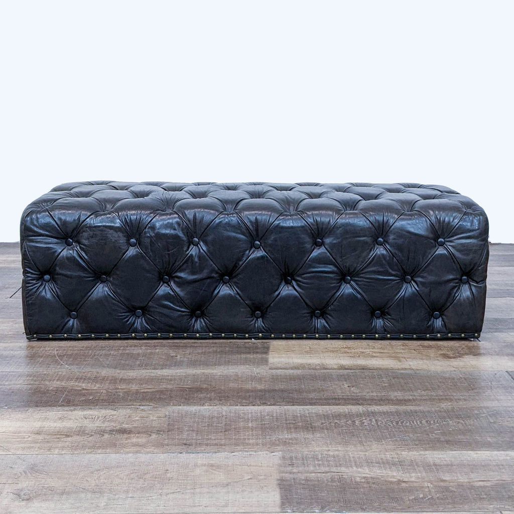 Sleek Reperch bench with leather texture and vintage detailing.
