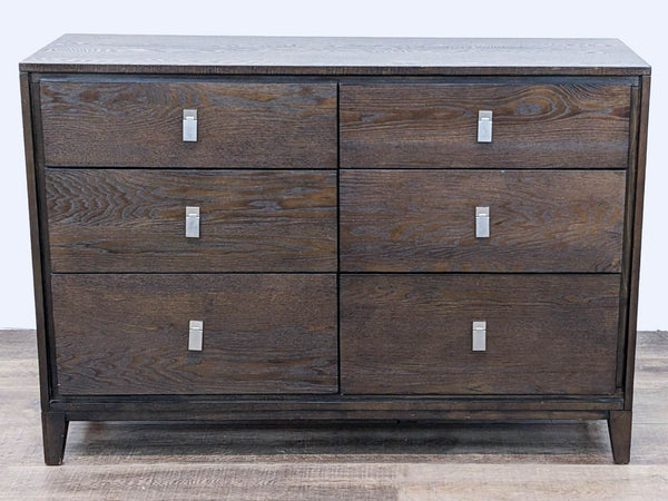 West Elm Niche dresser with six drawers and nickel pulls.