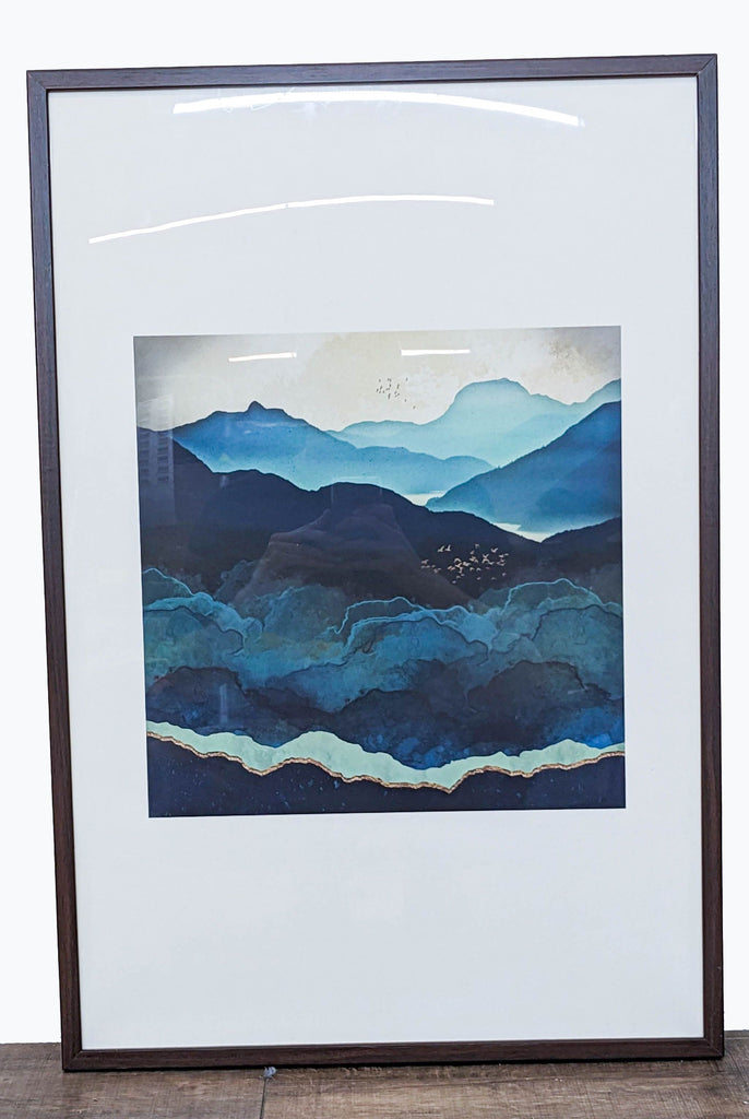 Framed abstract indigo mountains landscape print by Katherine Smit.  