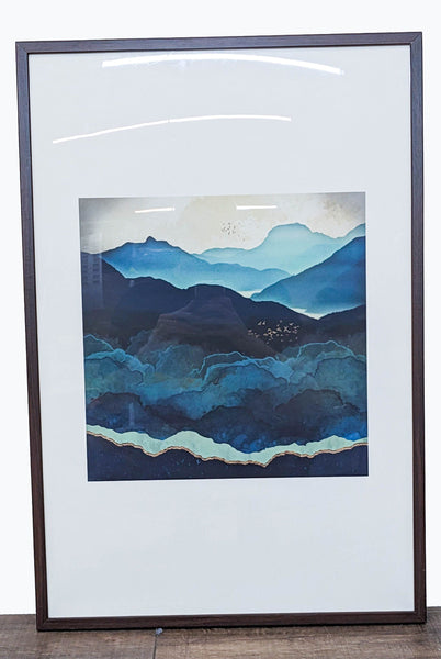 Framed abstract indigo mountains landscape print by Katherine Smit.  