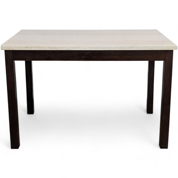 Reperch dining table with dark wood legs and a polished stone top, against a white background.