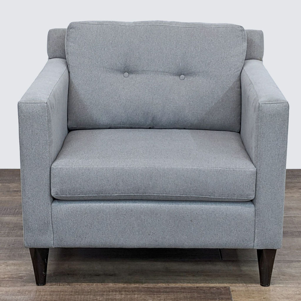 Contemporary  Grey Fabric Armchair with Dark Wooden Legs