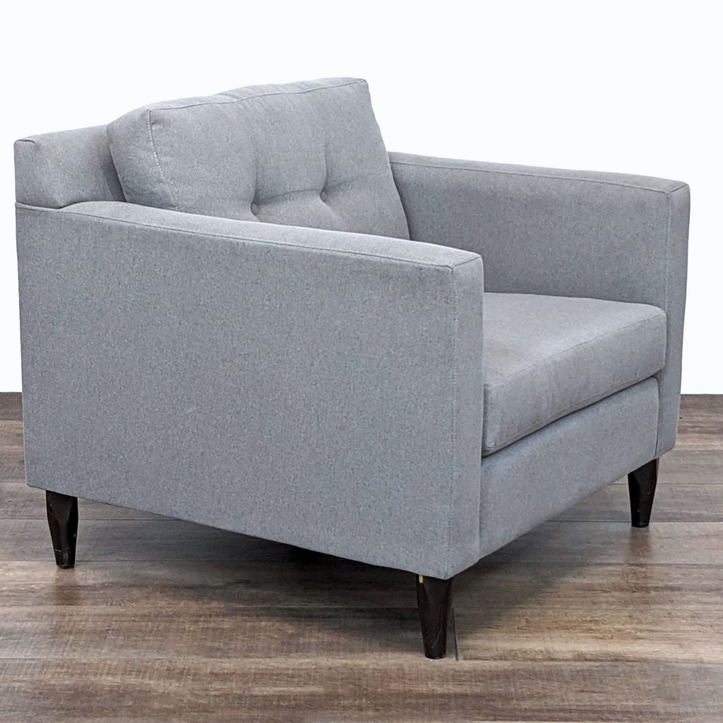 Contemporary  Grey Fabric Armchair with Dark Wooden Legs