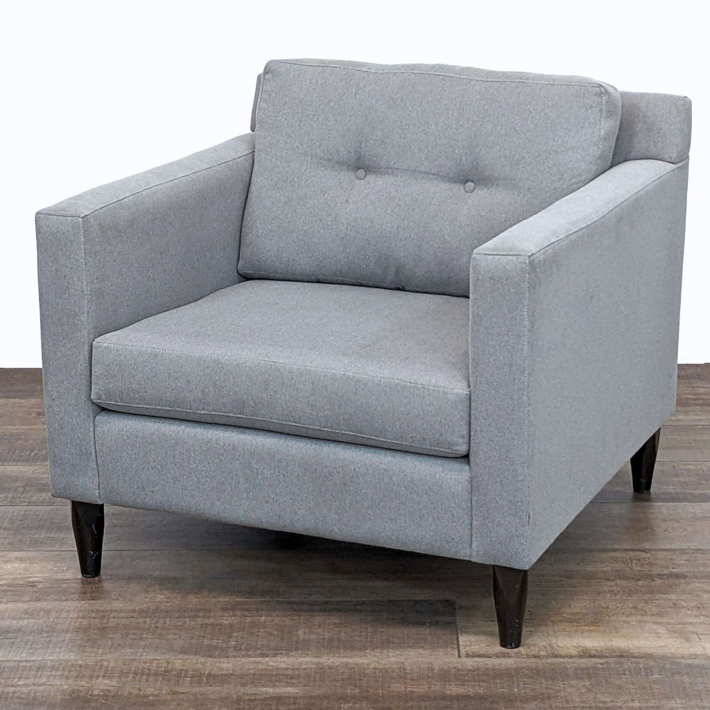 Contemporary  Grey Fabric Armchair with Dark Wooden Legs