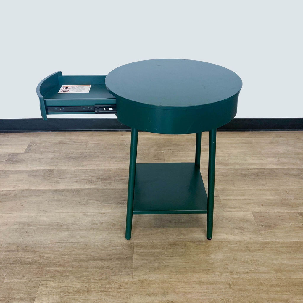 Alt text 2: Reperch brand end table with an open drawer revealing interior compartments, showcasing practical design.