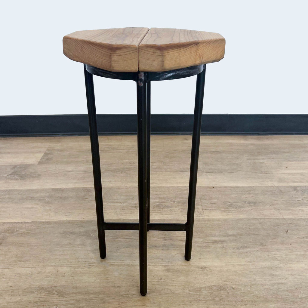 Reperch side table with a hexagonal wood top and metal legs.