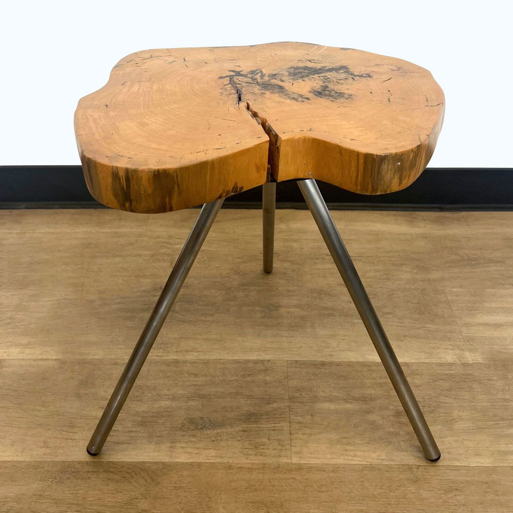 Unique wood grain and metal frame console table.