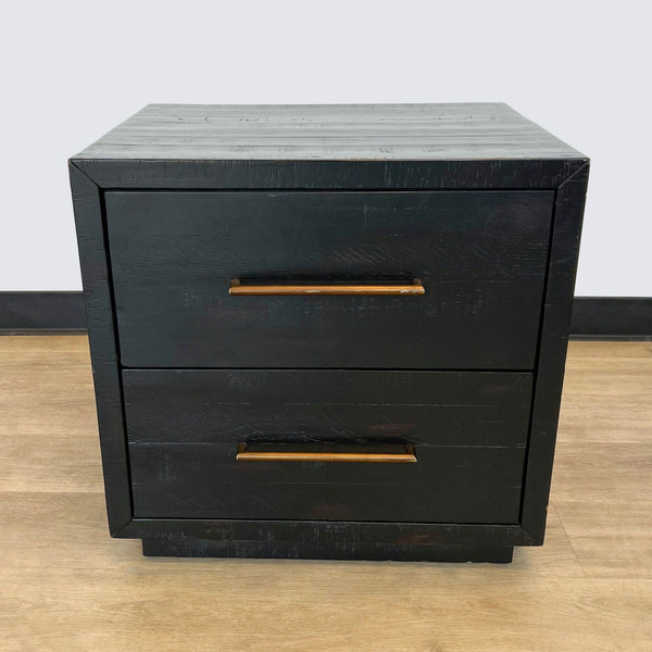 a pair of three drawers in a black finish.