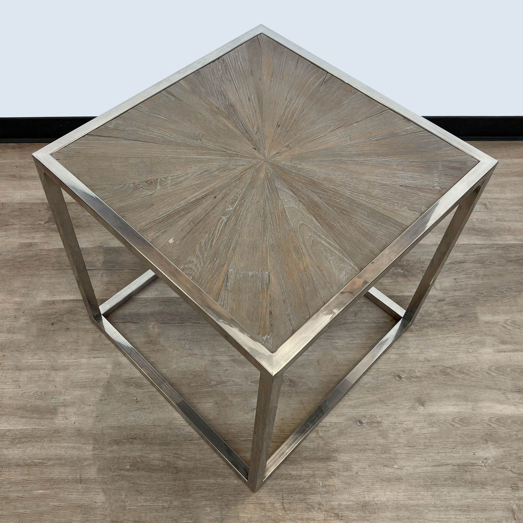 Brownstone Steel Cube End Table with Reclaimed Wood Top