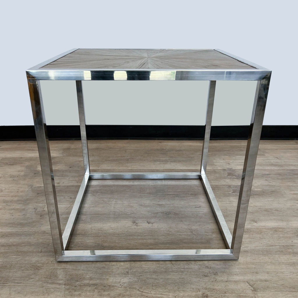 Brownstone Steel Cube End Table with Reclaimed Wood Top