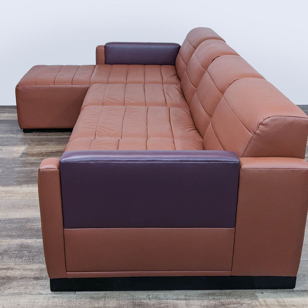 Modern Brown Leather L-Shaped Sectional Sofa with Chaise