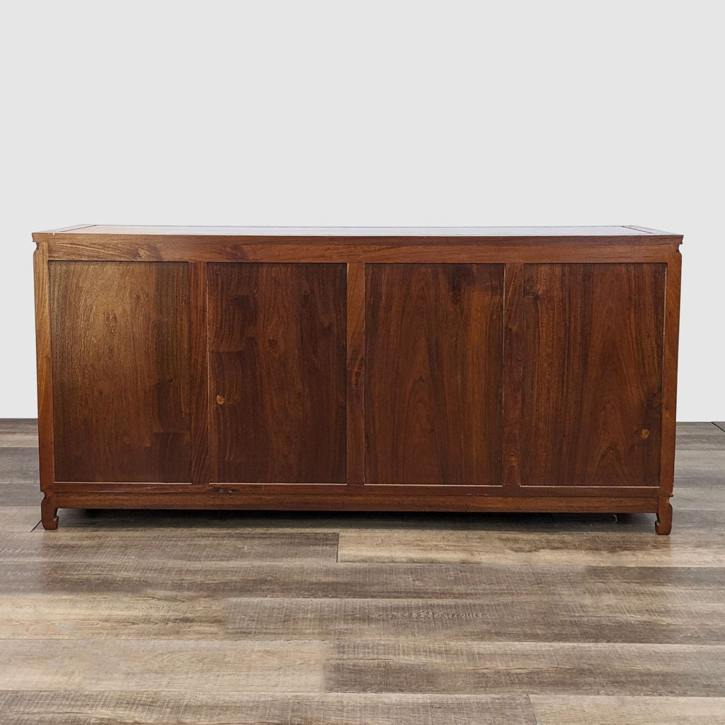 Back view of Reperch sideboard highlighting wood finish, imported from Hong Kong.