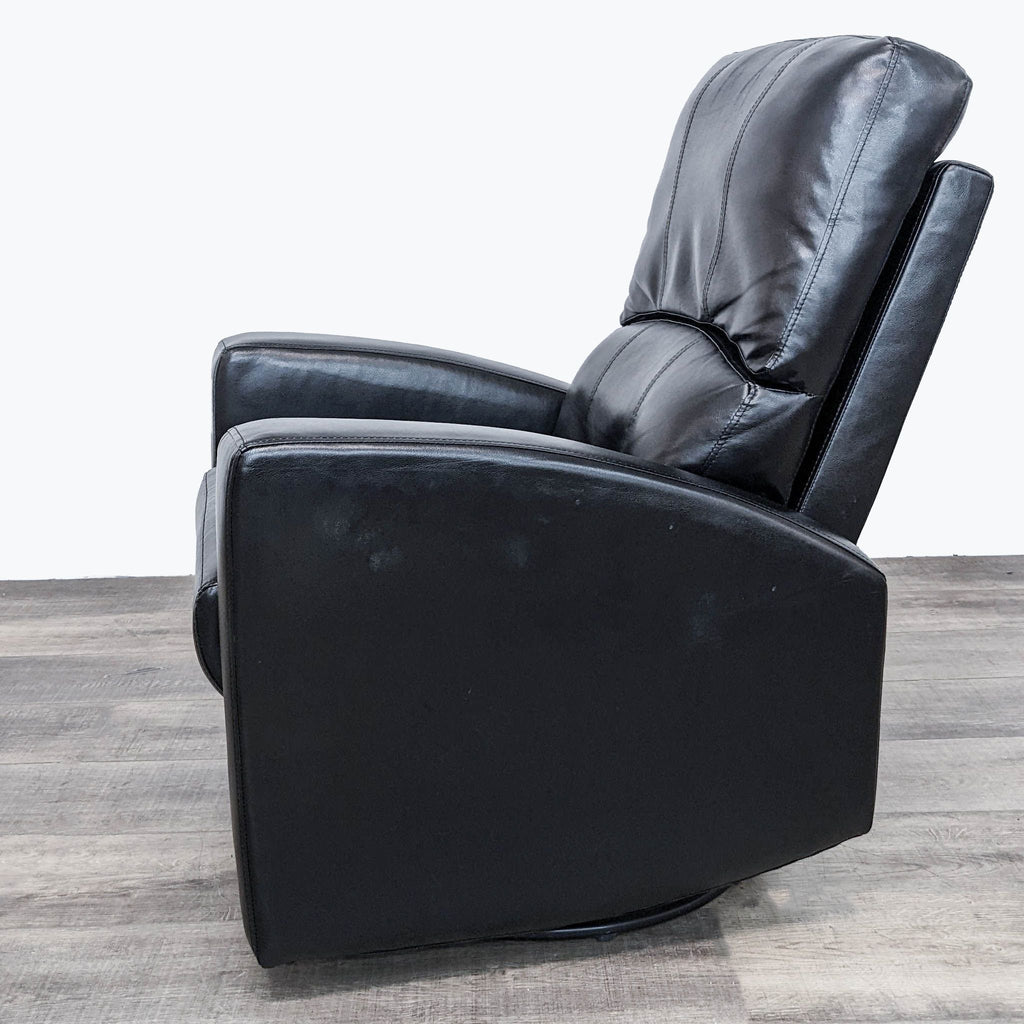 Contemporary Faux Black Leather Manual Swivel Recliner