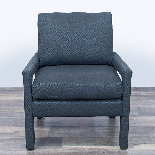 HD Buttercup charcoal lounge chair with modern design, frontal view on a wooden floor.