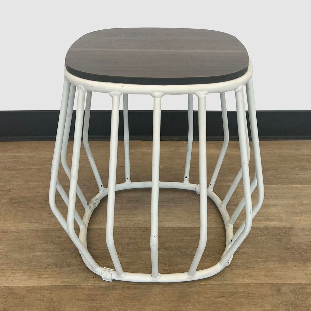 White Metal Side Table with Wood Top