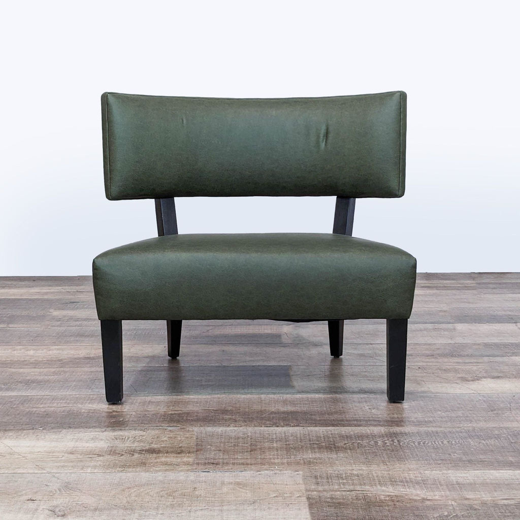 Modern style Reperch lounge chair with faux leather in green, showcasing side profile.