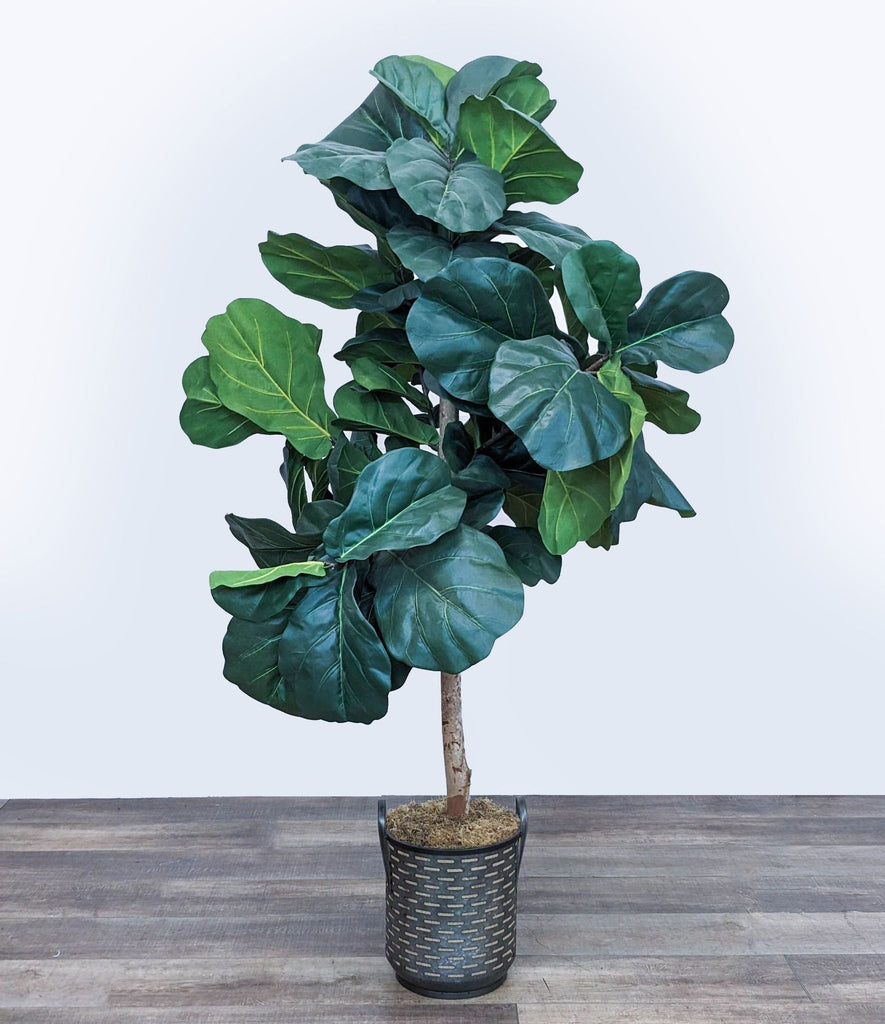 Artificial fiddle leaf tree with dark green leaves, by Reperch, showcased in a stylish metal basket.
